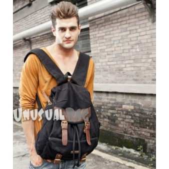 black leather and canvas rucksack