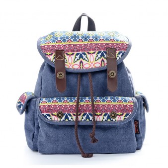 blue canvas backpack purse