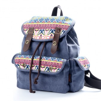 blue small canvas backpack purse
