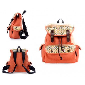 orange canvas backpack purse