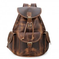 Retro Genuine Leather Rucksack, Drawstring Climate Backpack