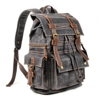 GREY Waterproof Military Style Canvas Backpack