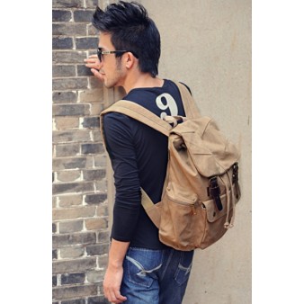khaki Mens canvas backpack rucksack